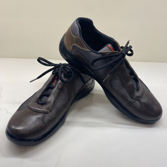 Prada America's Cup Brown Leather Sneakers - Picture 1 of 7